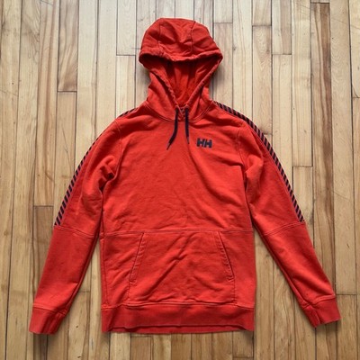 Helly Hansen Mens Orange Striped Sleeve HH Logo Pullover Hoodie Size Large L