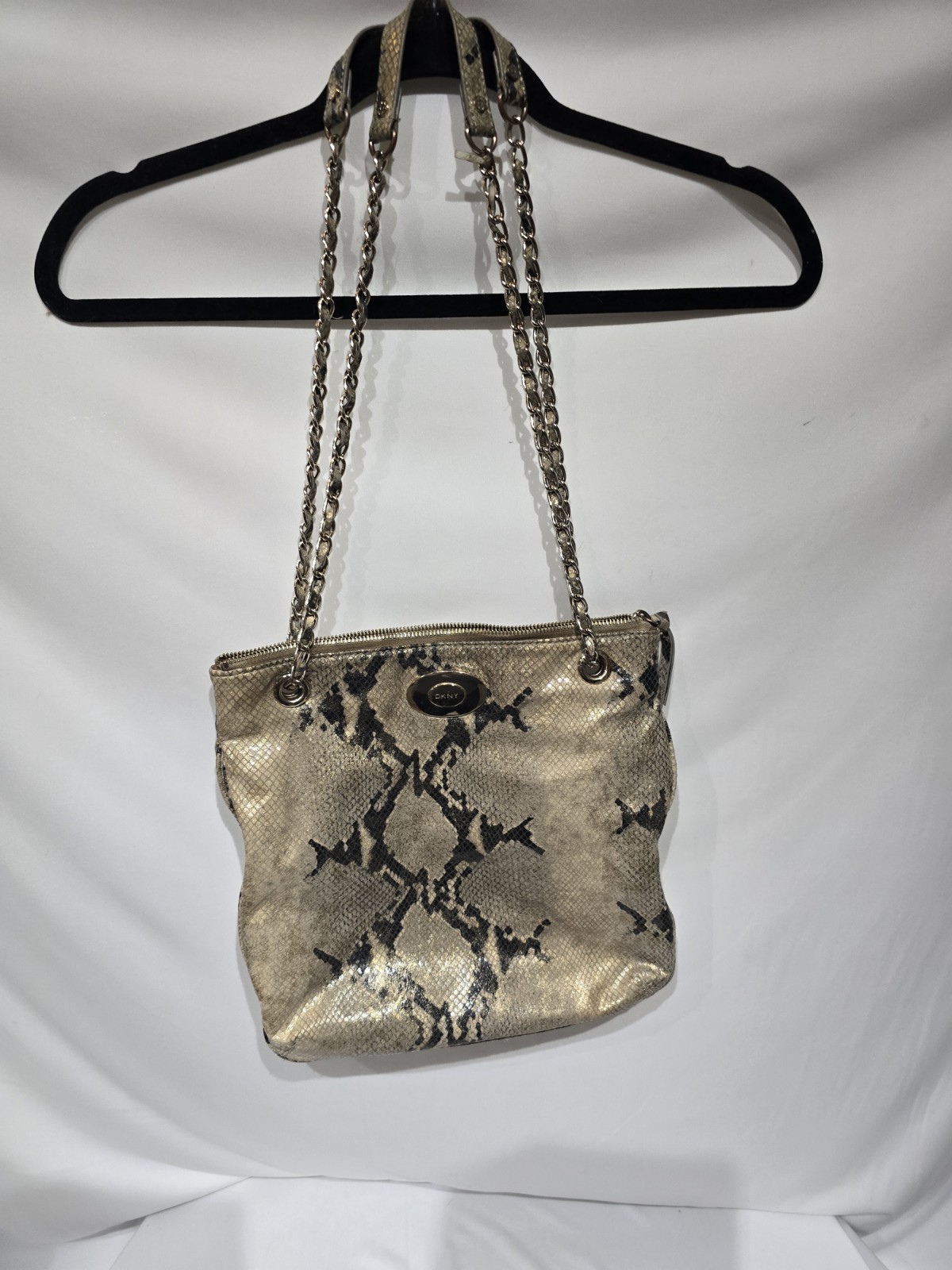 Dkny Leather Python Print Pouch Handbag Zip Top I… - image 3