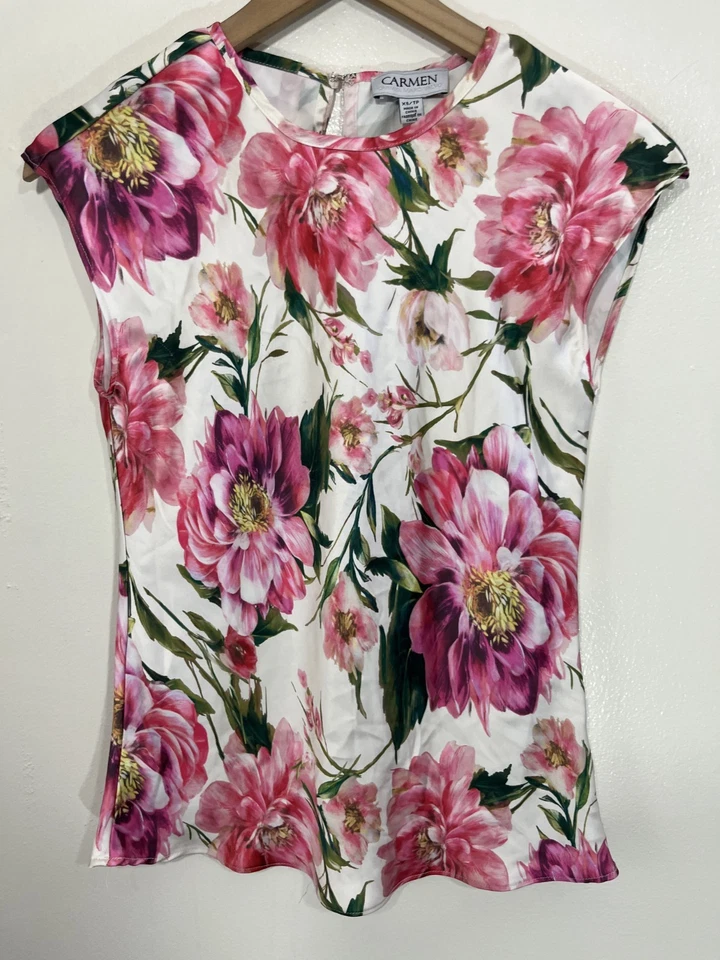 Romántico Hada Regencia Caprichoso Delicado Satén Floral Top XS Muñeca Dopamina Y2K 90 Foto 3 de 4