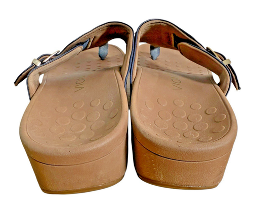Vionic Capitola WOMENS 6 PRE-OWNED Thong Wedge Sandals Navy Blue Buckle Studded - Picture 8 of 11