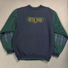 Notre Dame Fighting Irish Genus Vtg NCAA Plaid Sleeve Sweatshirt Sweater -L