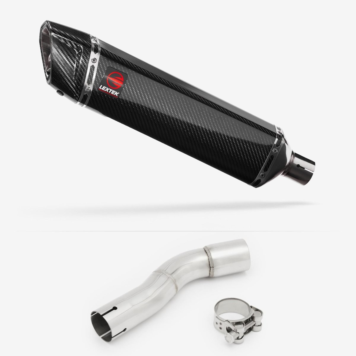 Lextek Carbon Fibre SP7C 400mm Exhaust with Link Pipe Silencer Chrome Polished