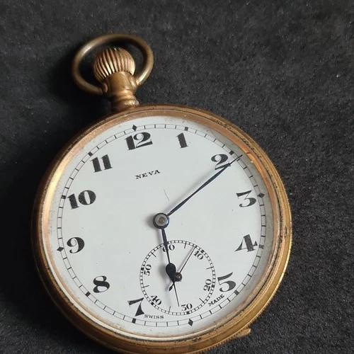 Antique gold filled gents Neva Swiss made Pocket Watch c1920 W/O Re4339