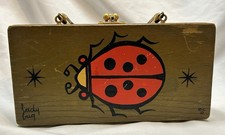 VTG Enid Collins Ladybug Wood Box Bag Purse 1960s