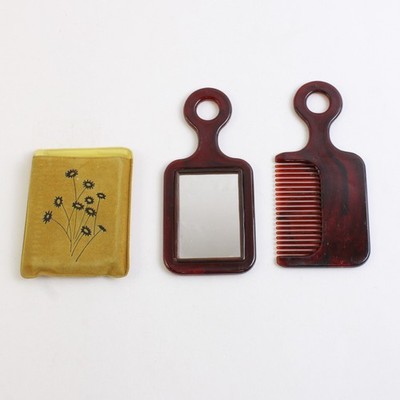 Set Of 3 Vintage Bakelite Hair Comb Pick Mirror And Case Made In