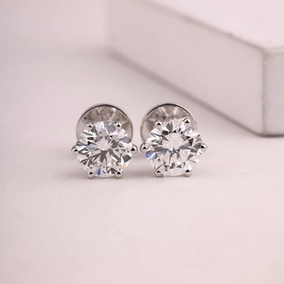 1.50Ct Round Classic White Lab Grown Diamond Earrings Studs 925 Silver Certified