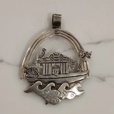 Vintage Jeep Collins sterling silver and brass Noah’s Ark animal ship pendant
