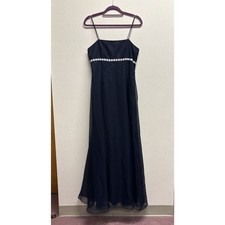 VTG Chiffon Gown Navy w/ Silver Daisy Accents Dainty Prom Bridal Made in USA
