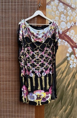 Class Roberto Cavalli Floral Print Draped Tunic Dress 100% Viscose IT46 US12