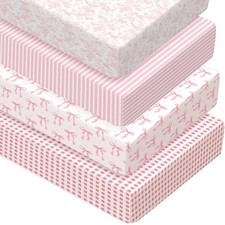4 Pack Crib Sheets Girl Soft Baby Bed Set 52'' x 28" Nursery Crib Sheets for ...