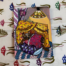 MNB "Cat in Blanket Fort" ACEO Original Acrylic Ink Pencil Cat Drawing Signed