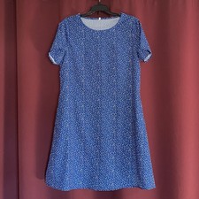 Boho Dress Blue White Polka Dots Size Small Short Sleeves Knee-length Pockets
