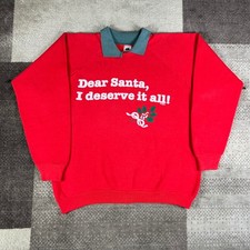 Fruit of the Loom Christmas Sweatshirt Red "Dear Santa" Collared Mens Size XL