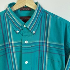Vintage Chaps Ralph Lauren Shirt Mens L Teal Striped Long Sleeve 80s 90s Western