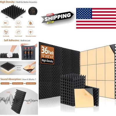 Sound Absorbing Foam Panels 36 Pack 12 Inch Thick Self Adhesive for Easy Install