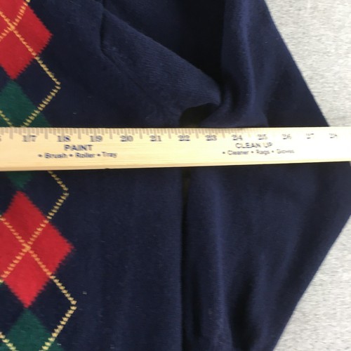 Marks Spencer Sweater Mens Medium Pullover Lambswool Golfer Knit Blue Red - Picture 2 of 6