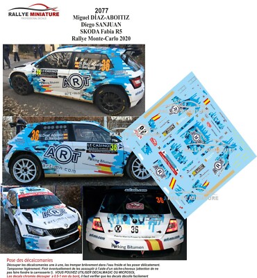 Décalcomanies 1/32 Skoda Fabia Diaz Aboitiz – Rallye Monte-Carlo 2020 – Modèle WRC Collection