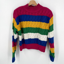 Liz Claiborne LizWear Vintage 80s Striped Multicolor Sweater Sz Large FLAW