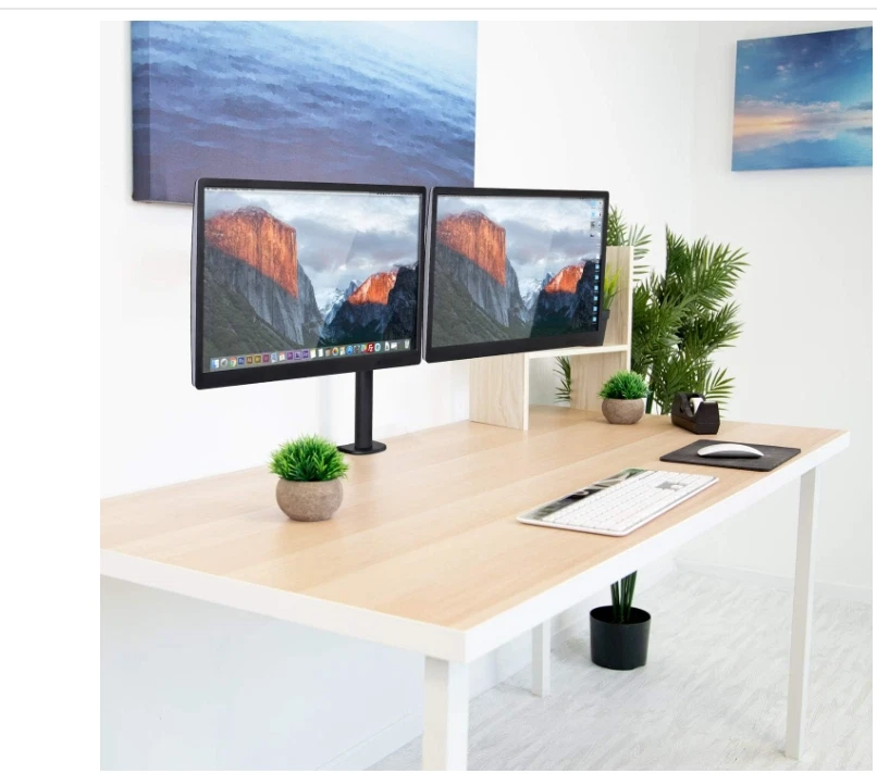 Dual Monitor Stand Adjustable Desk Mount Screen for Led LCD 13-27 inches - Image 2 of 4