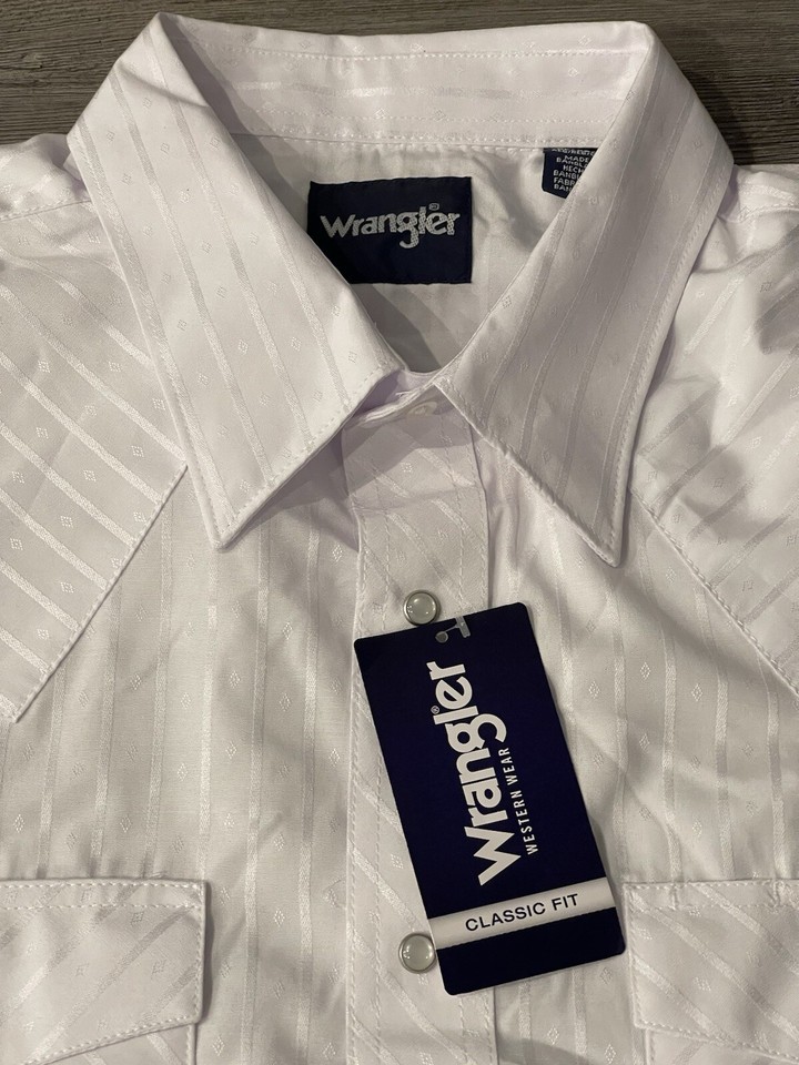 Wrangler Pearl Snap Men’s Sz XL White Striped Western Cowboy Long