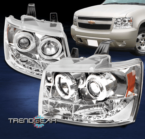 2007-2013 CHEVY AVALANCHE/SUBURBAN/TAHOE DRL LED HALO PROJECTOR HEADLIGHT CHROME - Picture 1 of 11