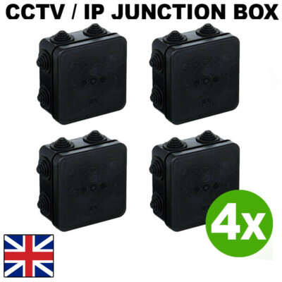4X CCTV Outdoor BLACK IP Junction IP55 Terminal Box For CCTV 85X85X50MM ...
