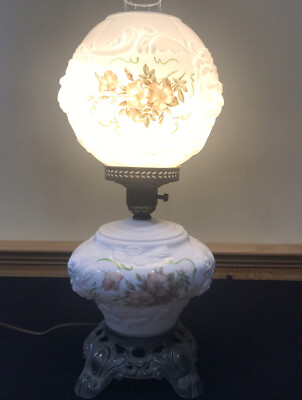 Vintage Puffy Roses Pink Flowers Lion Heads GWTW Milk Glass Parlor