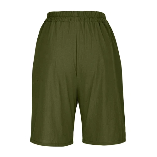 Pantalones cortos para mujer color liso bolsillo abotonado capris cintura elástica sueltos - Imagen 7 de 66