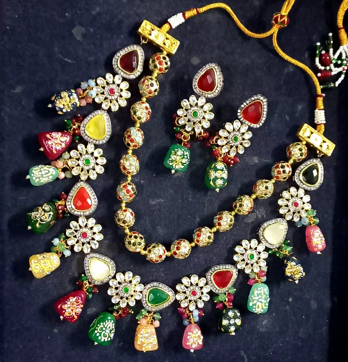 DREAMJWELL - Matte finish navaratna designer necklace set dj-34400 –  dreamjwell