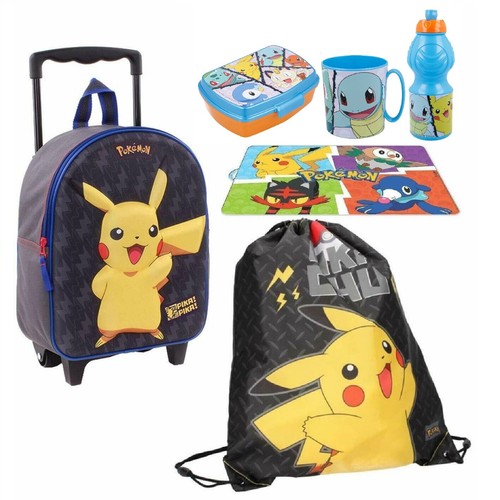 Pokemon Set 6 Pezzi Zainetto Zaino Trolley,Sacca,Box Colazione Merenda  Scuola | eBay