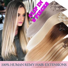 CLEARANCE Clip in 100% REAL Remy Human Hair Extensions Full Head Weft Balayage