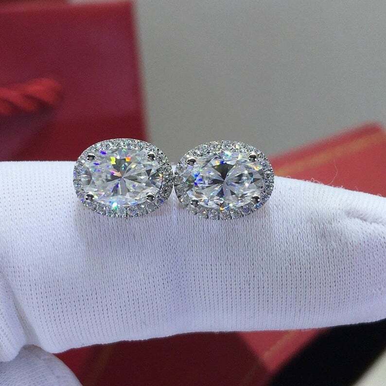 2.70 CT Oval Cut Simulated Diamond Lovely Halo Stud Earrings 14K White Gold Over