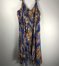 Kate & Mallory Handkerchief Dress Size 2x Multicolor Straps Zip Tea Length Aztec
