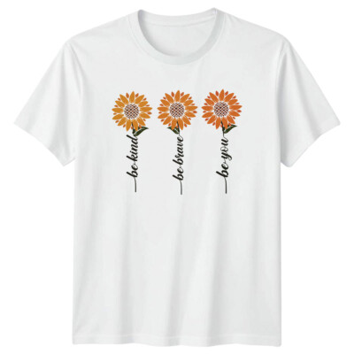 Sunflower Be Kind Be Brave Be You T-Shirt Motivational Floral Tee