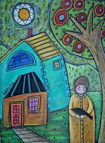 RUG HOOK CRAFT PAPER PATTERN Girl & Bird FOLK ART PRIMITIVE Karla Gerard - Picture 2 of 2