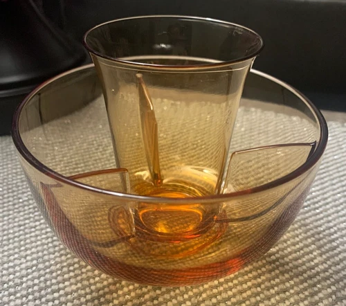 Vintage Fostoria Topaz Yellow Ice Bowl w/ Seafood Cocktail Liner - Circa 1930s