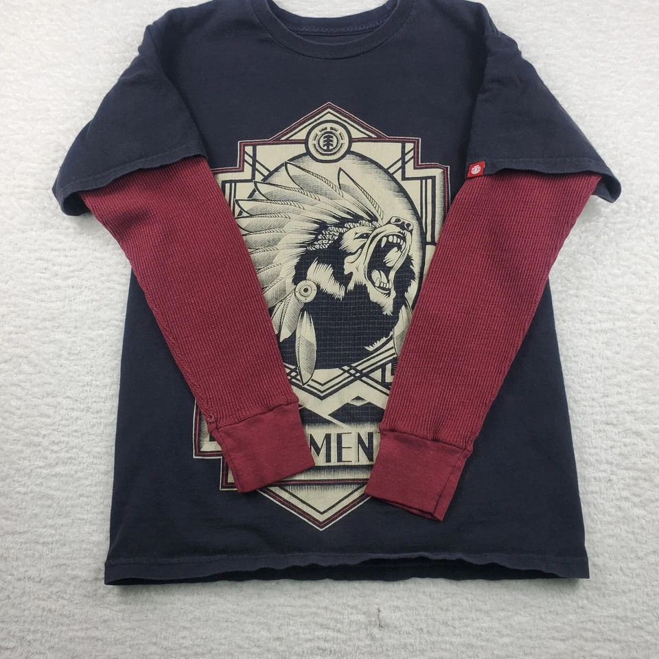 Element Men's Thermal Striped Sleeve T-shirt Small Layered Y2K Skater - Image 3 of 4