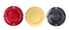 Set of 3 Vintage Enamelware Metal Whirplool 4 Slot Ashtrays Red Black Yellow