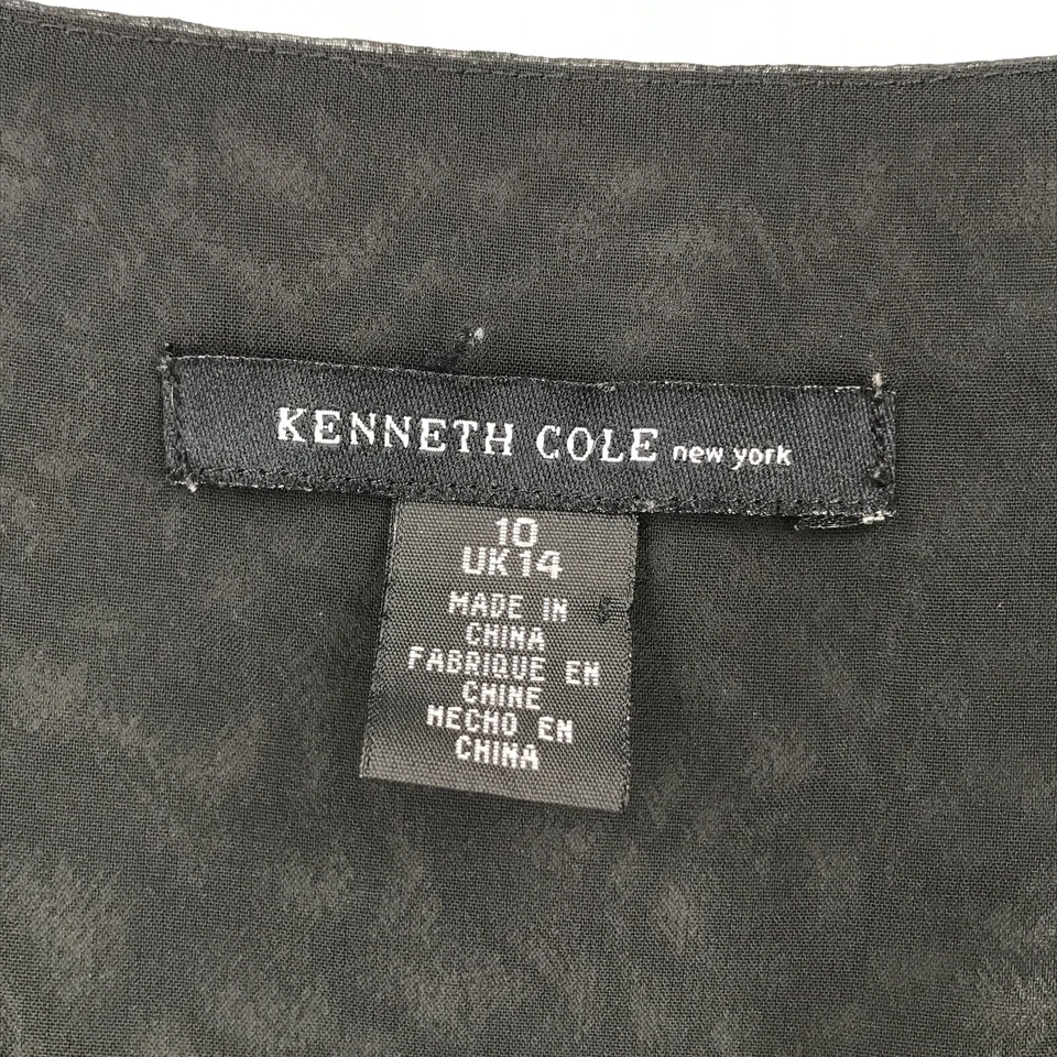 Kenneth Cole Mujer Camisa 10 Negra Camiseta sin Mangas Blusa Transparente Cremallera Lateral Foto 3 de 4