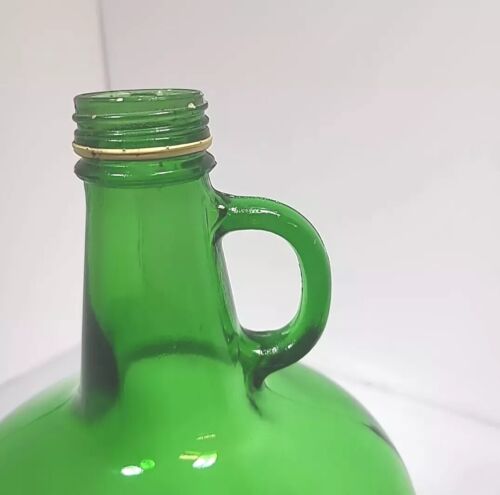 Vtg One Gallon Green Jug Glass Bottle Large Finger Loop Emobosed 1 Gal Wine Jug - Picture 2 of 7