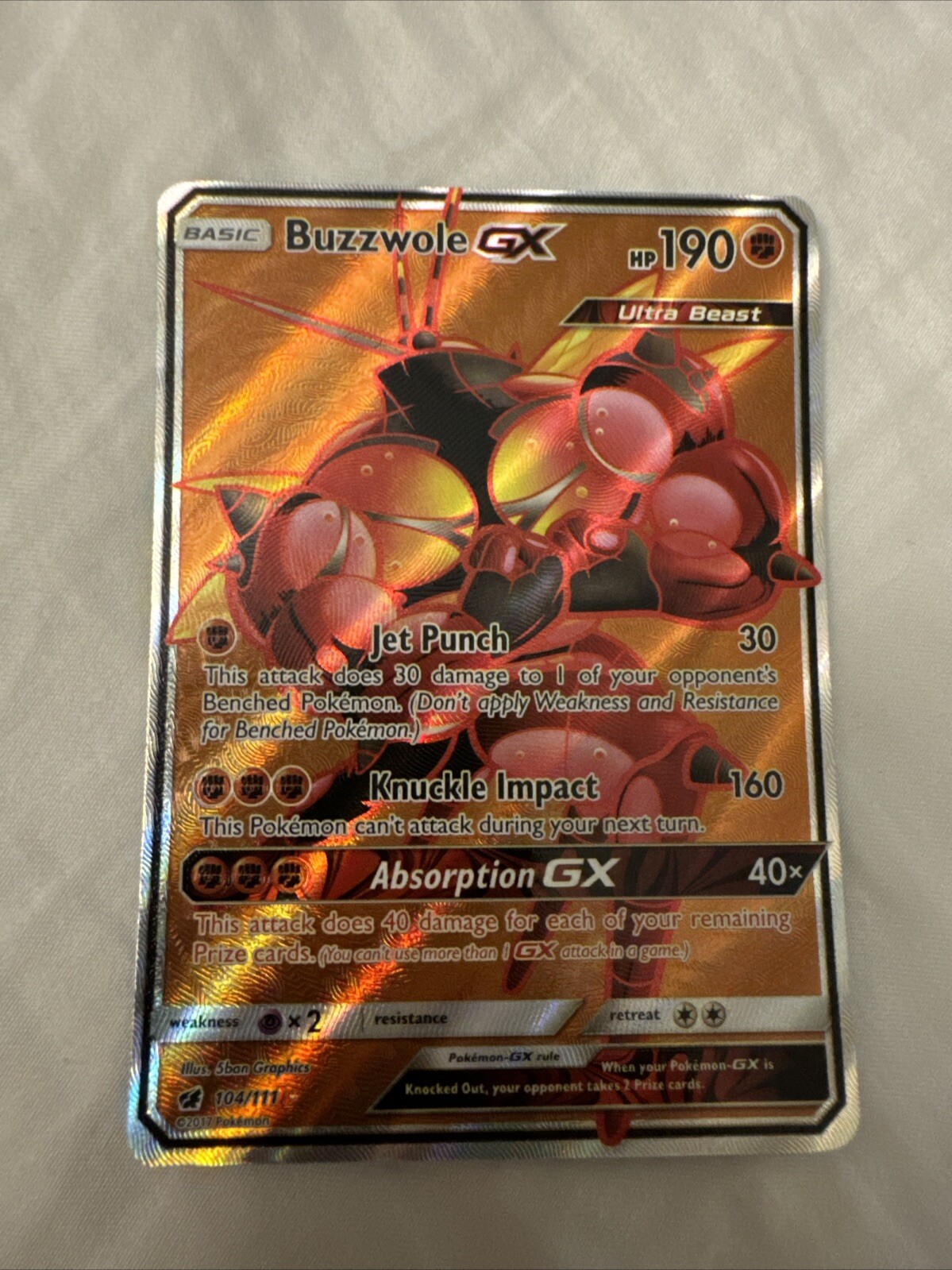 Pokemon Card - Buzzwole GX Crimson Invasion 104/111 Ultra Rare Full Art SM Holo