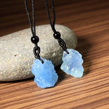 Raw Aquamarine Stone Crystal Necklace Healing String Quartz Pendant Necklace