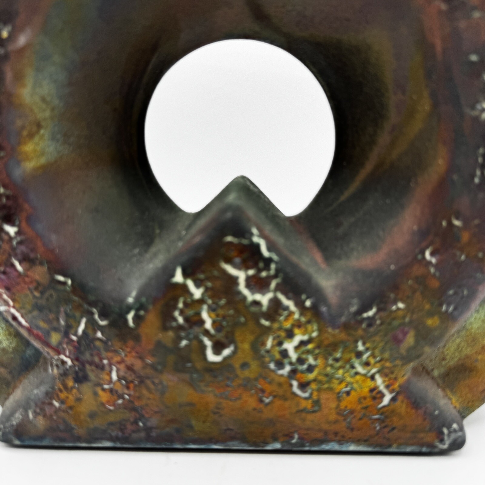 Signed William K Turner Studio Art Pottery Raku Round Iridescent Table Vase