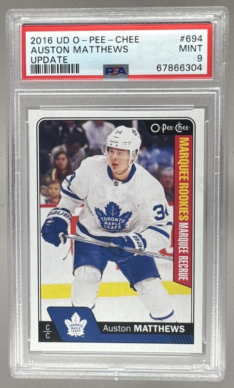 67866304 Auston Matthews 2016 Upper Deck #694 17 O-Pee-Chee Update RC PSA 9