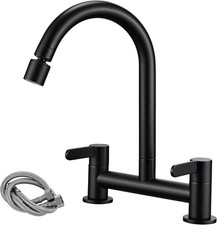 Black Kitchen Mixer Tap 2 Hole Bridge Sink Tap 180mm Dual Lever Swivel