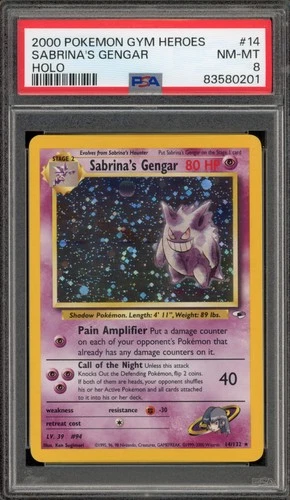 Pokemon Sabrina's Gengar Gym Heroes Unlimited Holo Rare #14 PSA 8