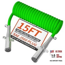 7 Way Coiled Trailer Cord 15 FT ABS Heavey Duty, Effective Length 8-10 FT SAE