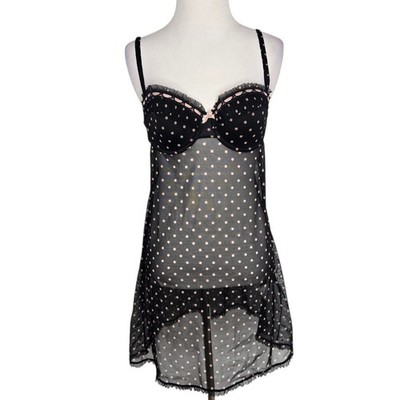 Etam French Lingerie Sheer Bustier Slip Coquette Polka Dot Sexy Women Medium