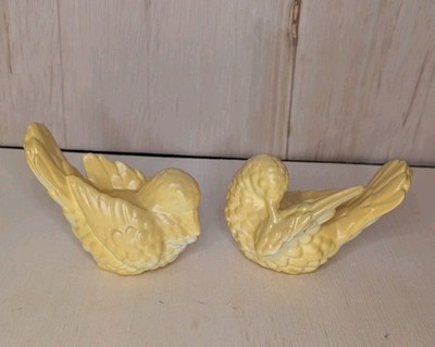 Whimsical Yellow Lovebirds Two Bird Figurines Ceramic-Modern Cottage Decor