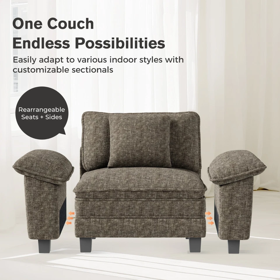 Модульный секционный диван шениль облако диван с шезлонгом и подушкой 7/5/4/3 сиденья - Изображение 4 из 4